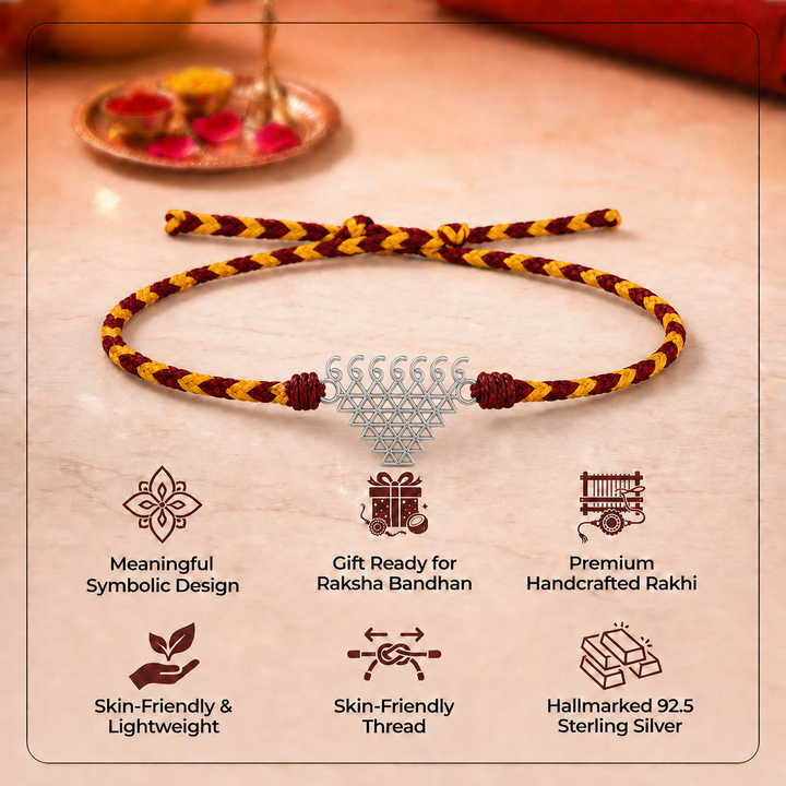 Unniyarcha 925 Pure Silver 7 Line Saraswati Yantra bracelet with Chandan Tilak set