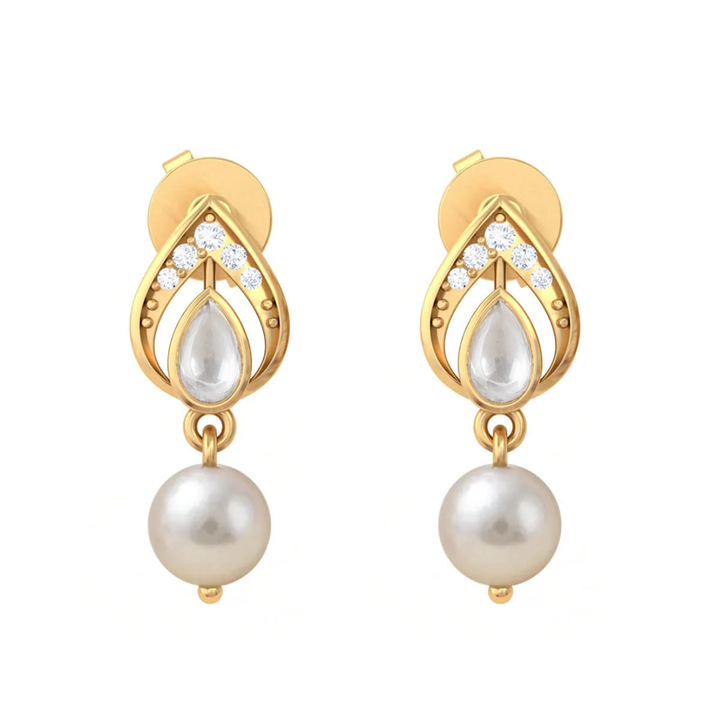 Pure Silver Heirloom Pear Motif White Kundan & Pearl Earrings