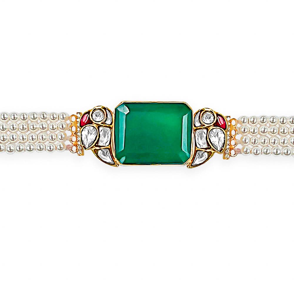 Mithu Emerald Charm Silver 24k Gold Plated Bracelet