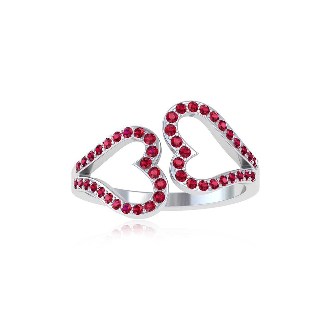 Silver Twin Heart Bloom Ring