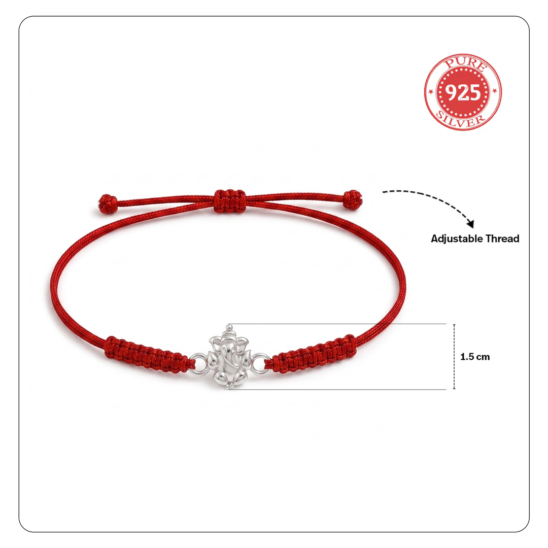 Unniyarcha 925 Sterling Silver Auspicious Ganesha Blessings Rakhi with Chandan Tilak set