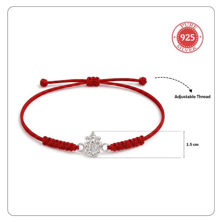 Unniyarcha 925 Sterling Silver Auspicious Ganesha Blessings Rakhi with Chandan Tilak set