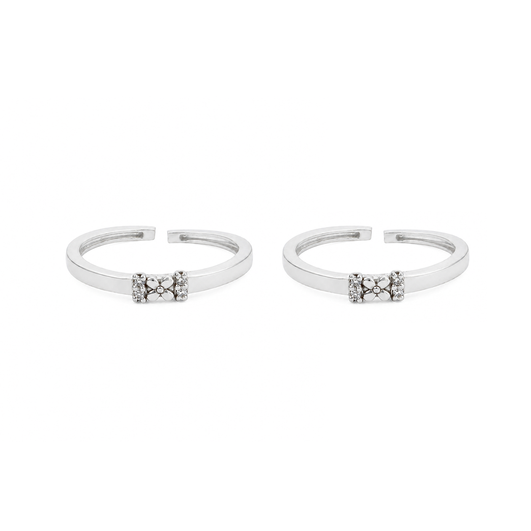 925 Sterling Silver Floral Cluster Adjustable Toe Rings