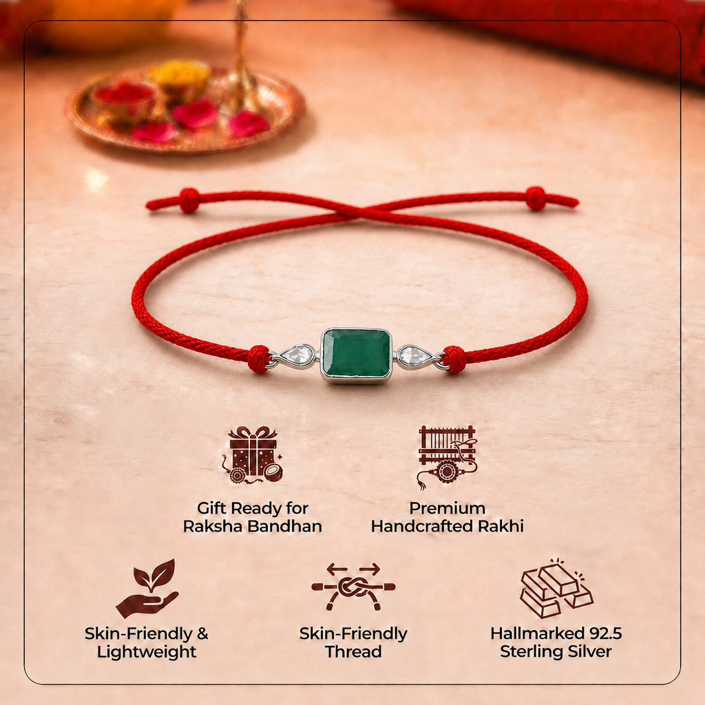 92.5 Rakhi WIth Green Onyx with Chandan Tilak Set