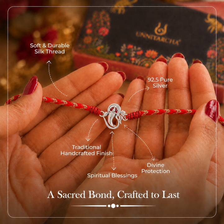 Pure 92.5 Ganesh & Om Silver Rakhi with Chandan Tilak Set