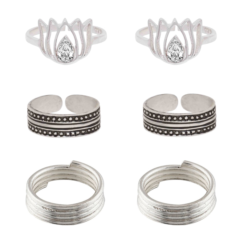 Set Of Three Silver Toe Rings (6)