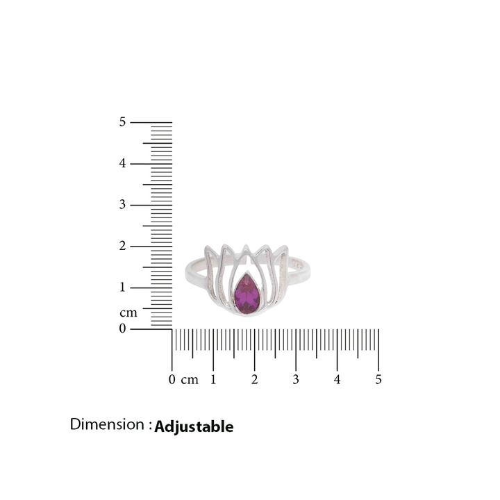 92.5 Sterling Silver Lotus Toe ring with Pink stone