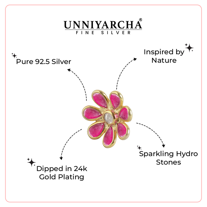 92.5 Silver Red Hydro Flower Stud Earrings