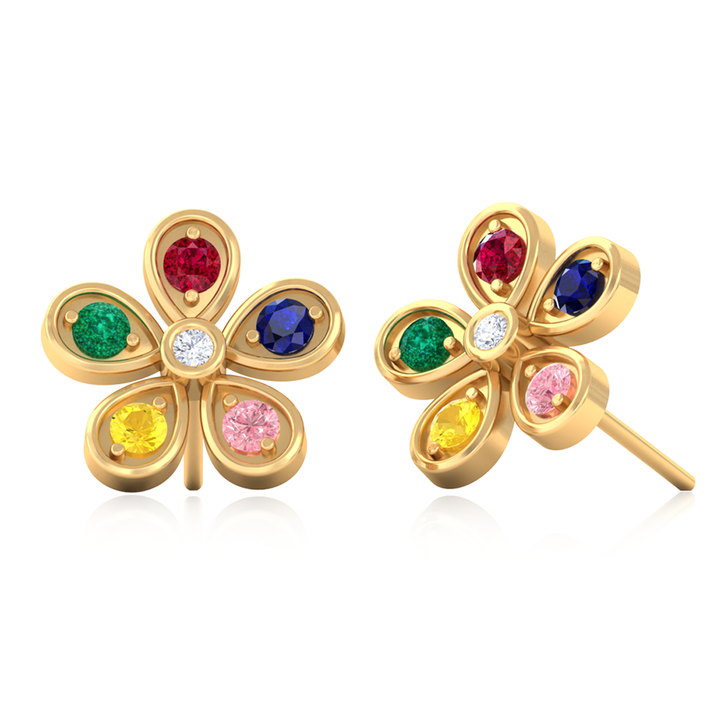 Silver Multi Gem Floral Stud Earrings