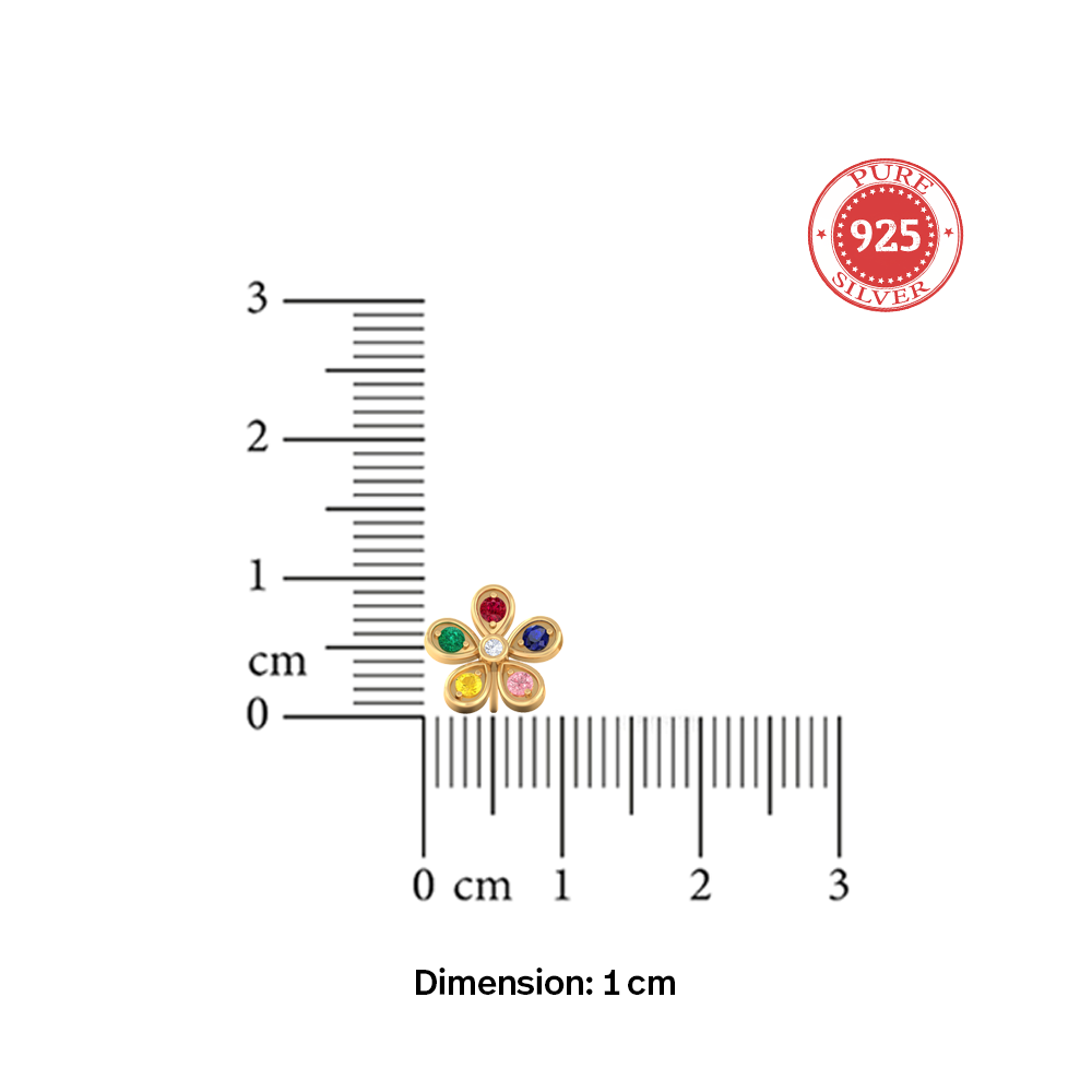 Silver Multi Gem Floral Stud Earrings