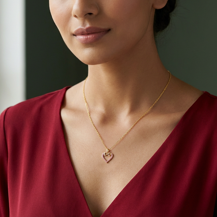 Unniyarcha 925 Pure Silver Dual Heart Pink Necklace