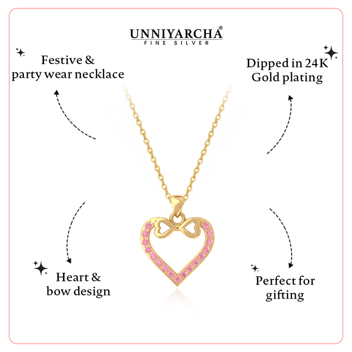 Unniyarcha 925 Pure Silver Dual Heart Pink Necklace