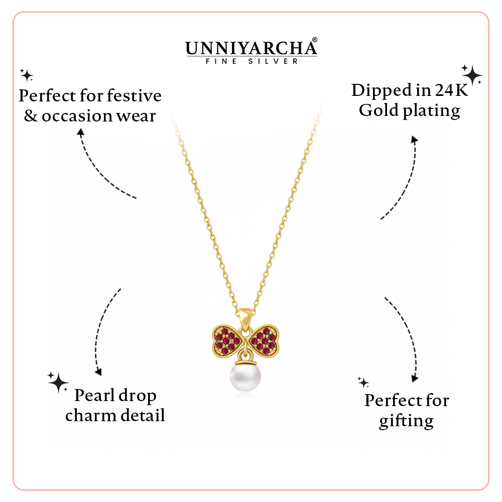 Silver 92.5 Dual Heart Pearl Necklace