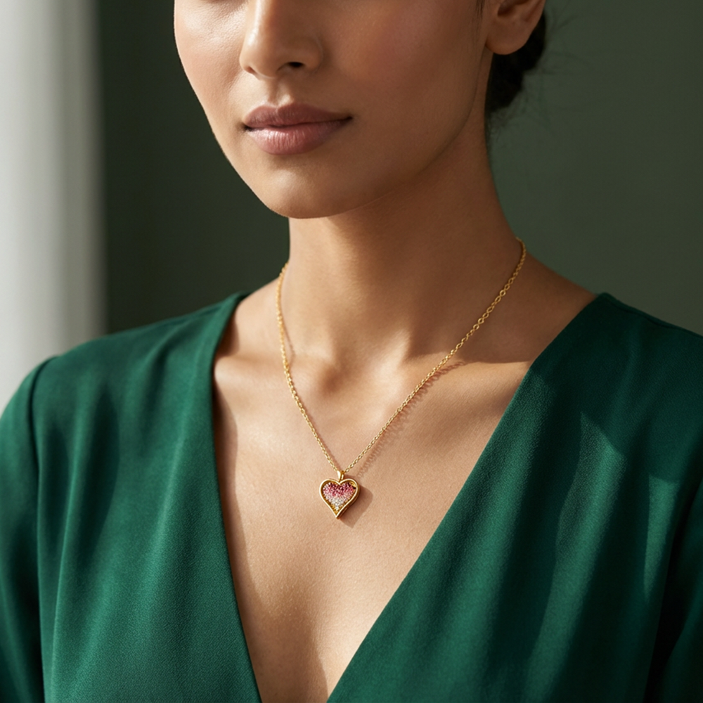 Unniyarcha 925 Pure Silver Ombre Heart Necklace