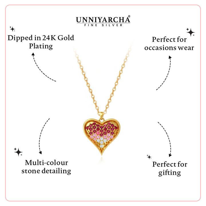 Unniyarcha 925 Pure Silver Ombre Heart Necklace