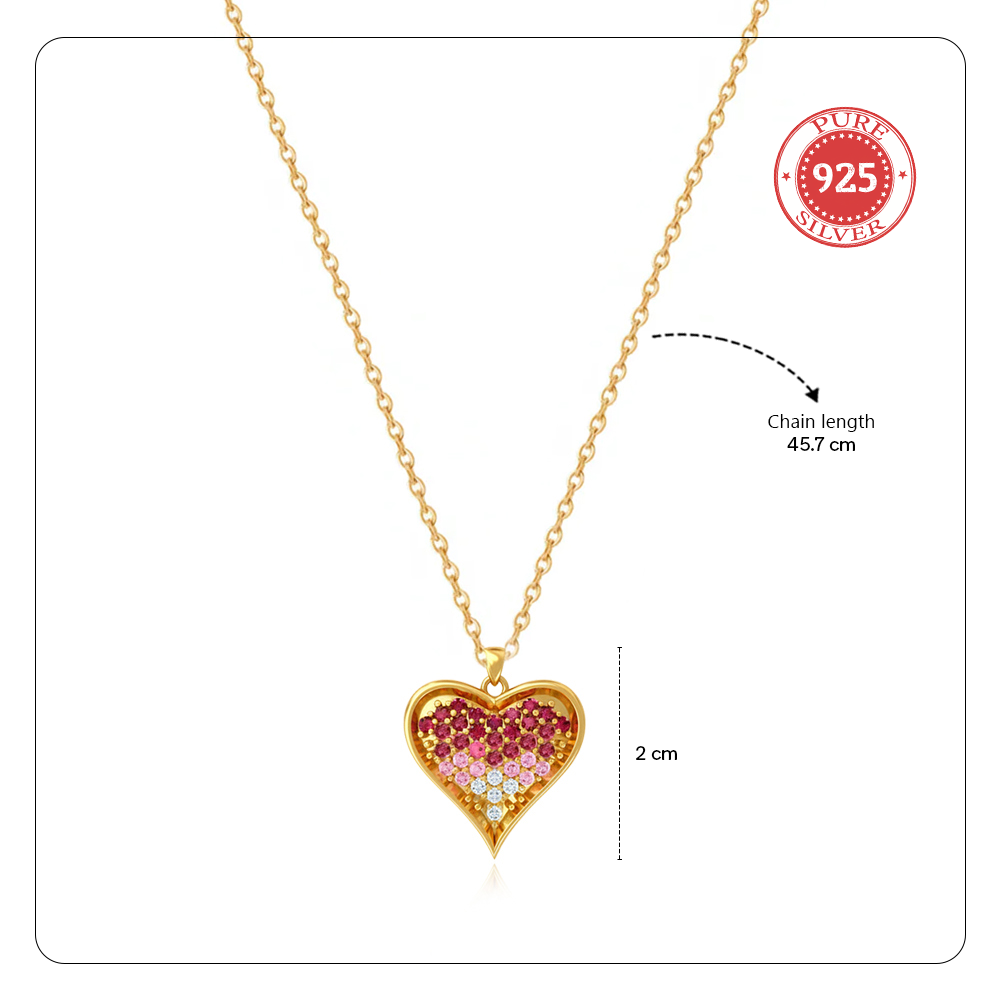 Unniyarcha 925 Pure Silver Ombre Heart Necklace