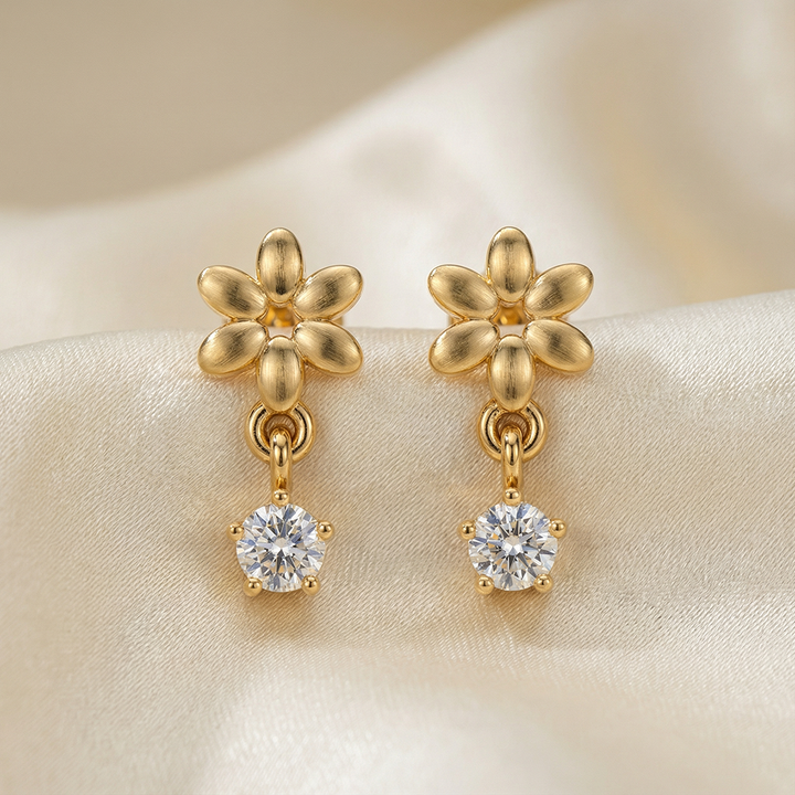 Unniyarcha 925 Pure Silver Flower Red White Drop Stud Earrings