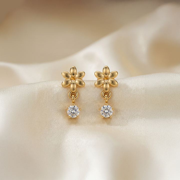 Unniyarcha 925 Pure Silver Flower  White Drop Stud Earrings