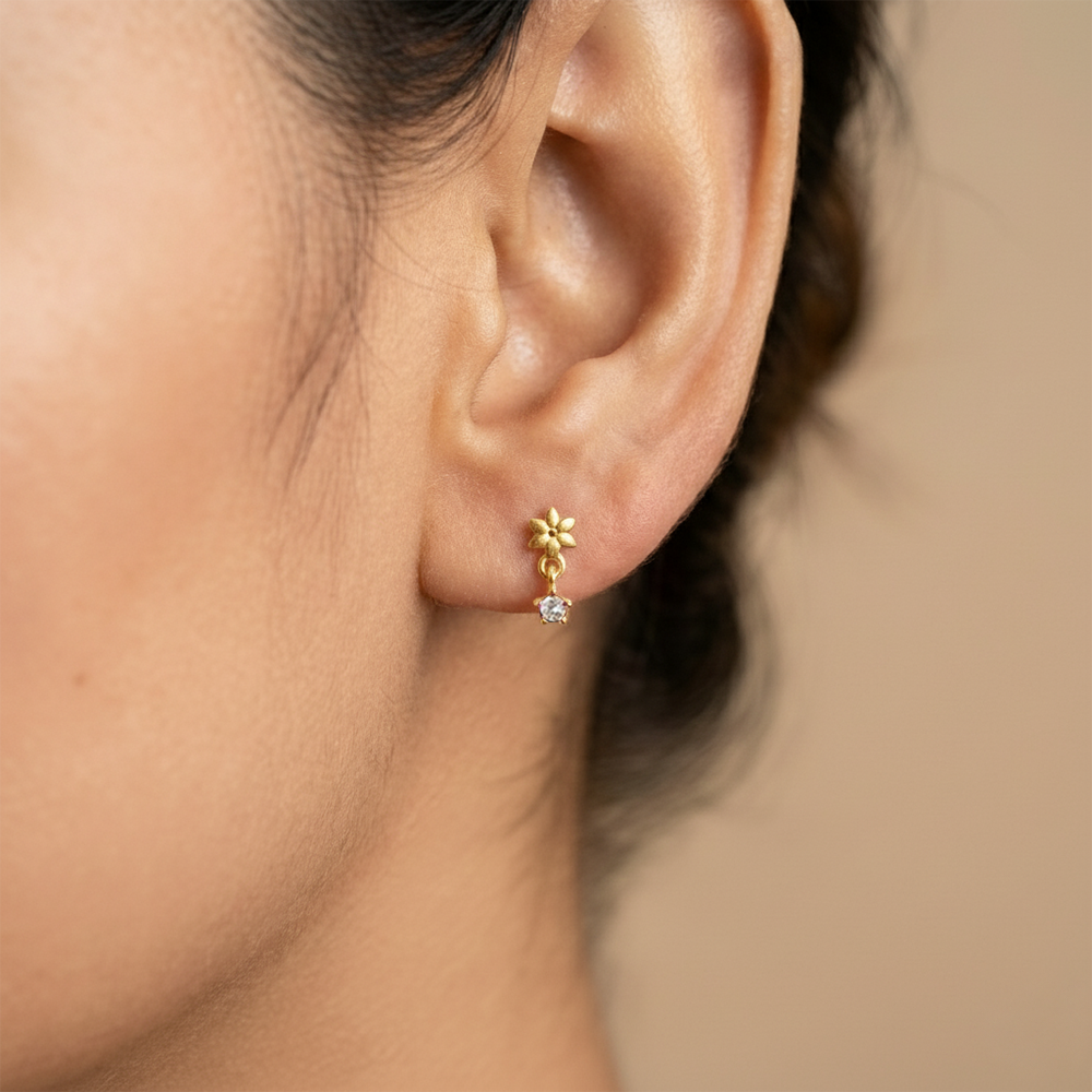 Unniyarcha 925 Pure Silver Flower Red White Drop Stud Earrings