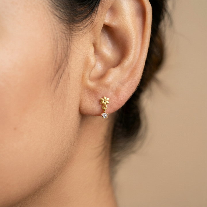 Unniyarcha 925 Pure Silver Flower Red White Drop Stud Earrings