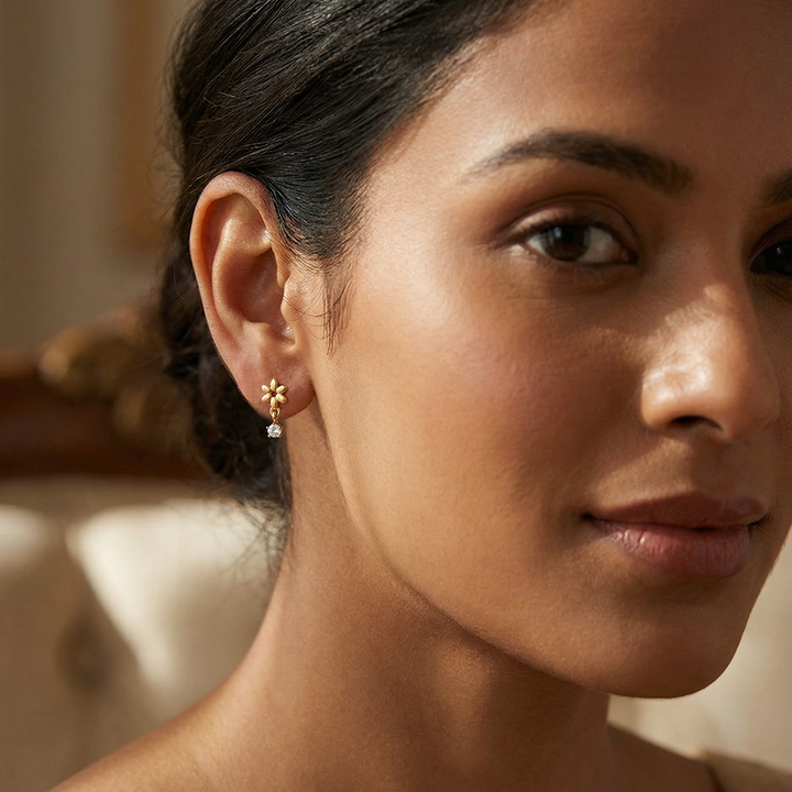 Unniyarcha 925 Pure Silver Flower Red White Drop Stud Earrings