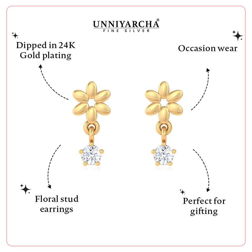 Unniyarcha 925 Pure Silver Flower Red White Drop Stud Earrings