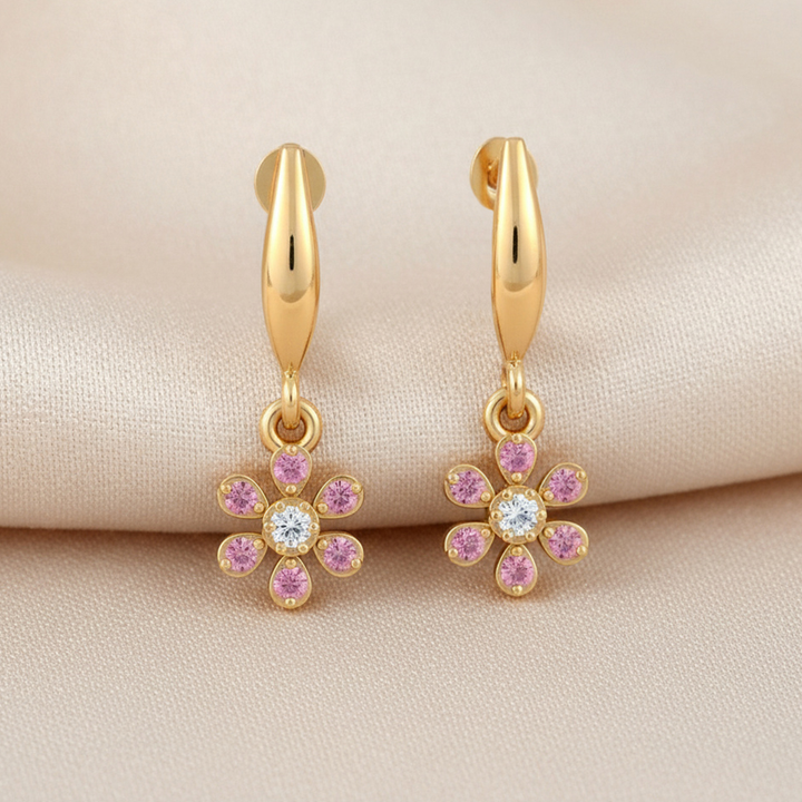 Unniyarcha 925 Pure Silver Pink Flower stud Earrings