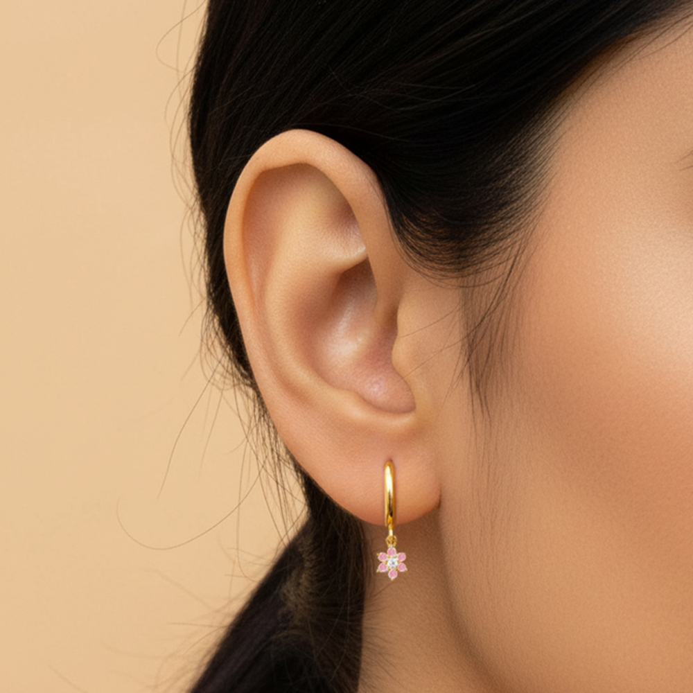 Unniyarcha 925 Pure Silver Pink Flower stud Earrings