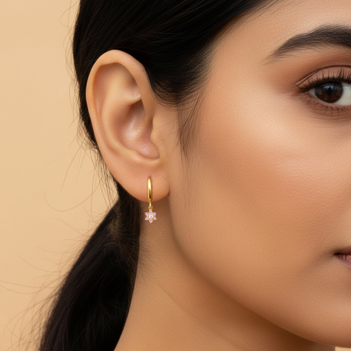 Unniyarcha 925 Pure Silver Pink Flower stud Earrings