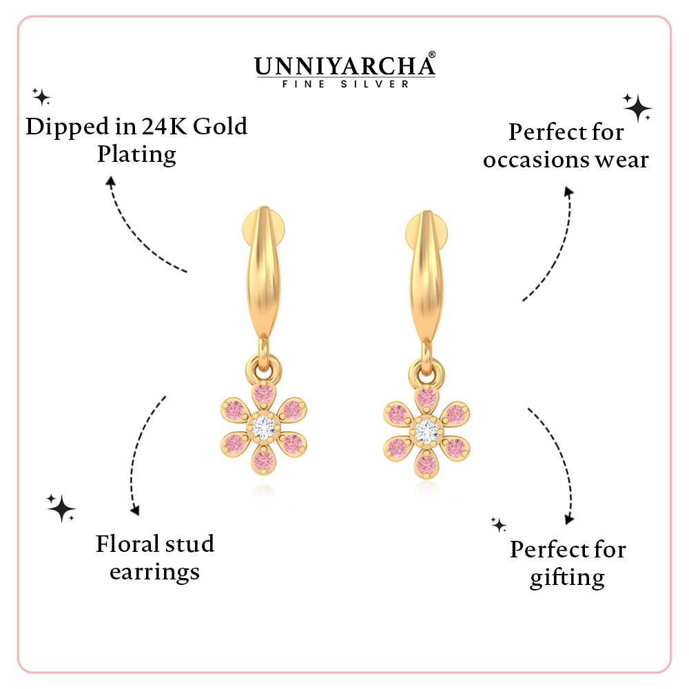 Unniyarcha 925 Pure Silver Pink Flower stud Earrings