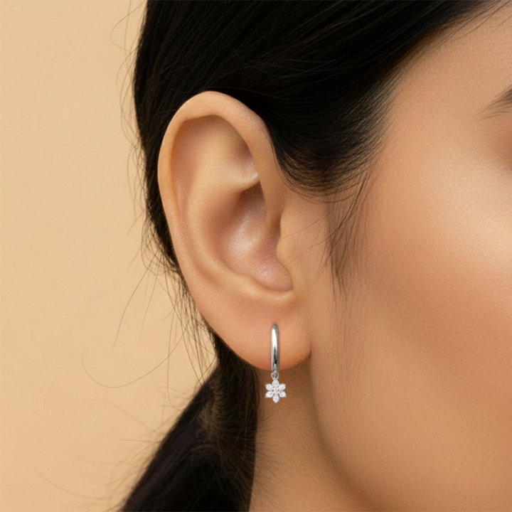 Unniyarcha 925 Pure Silver White Flower stud Earrings