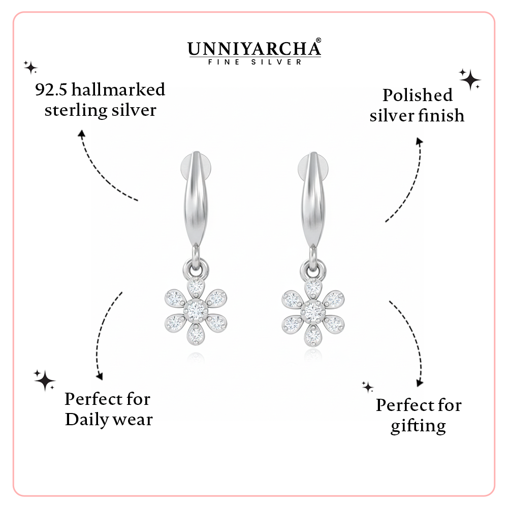 Unniyarcha 925 Pure Silver White Flower stud Earrings
