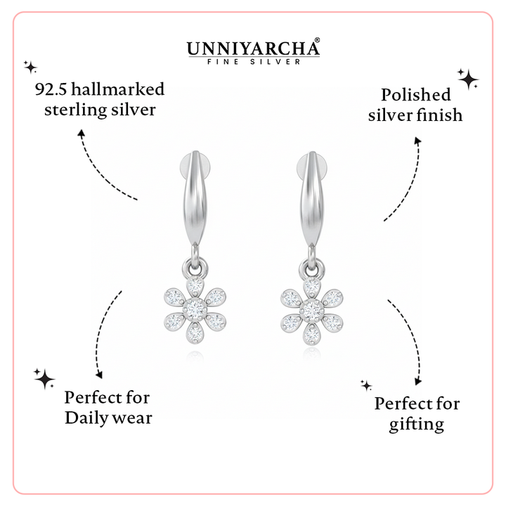 Unniyarcha 925 Pure Silver White Flower stud Earrings