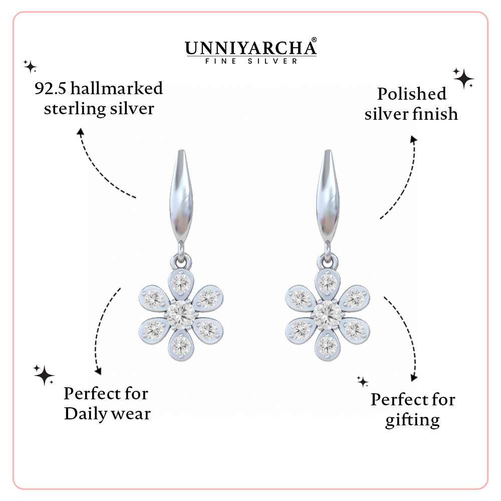 Unniyarcha 925 Pure Silver White Flower stud Earrings