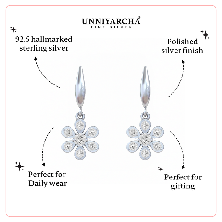 Unniyarcha 925 Pure Silver White Flower stud Earrings