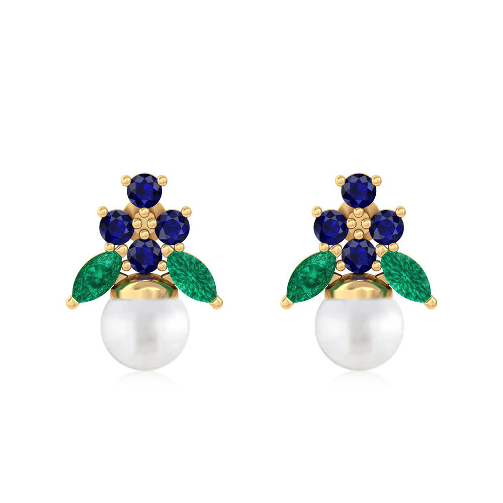 Unniyarcha 925 Pure Silver Blue floral Pearl Stud Earrings