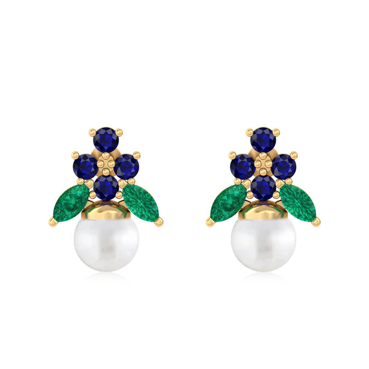 Unniyarcha 925 Pure Silver Blue floral Pearl Stud Earrings