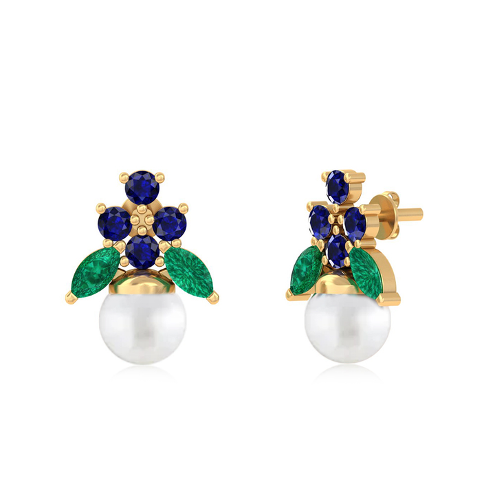 Unniyarcha 925 Pure Silver Blue floral Pearl Stud Earrings