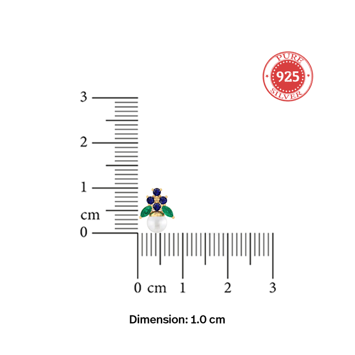Unniyarcha 925 Pure Silver Blue floral Pearl Stud Earrings