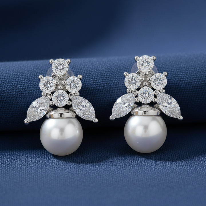 Unniyarcha 925 Pure Silver white pearl floral Earrings