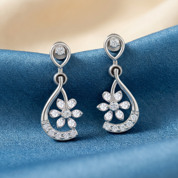Unniyarcha 925 Pure Silver White Drop Floral Earrings