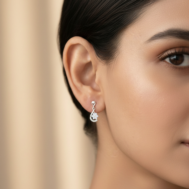 Unniyarcha 925 Pure Silver White Drop Floral Earrings