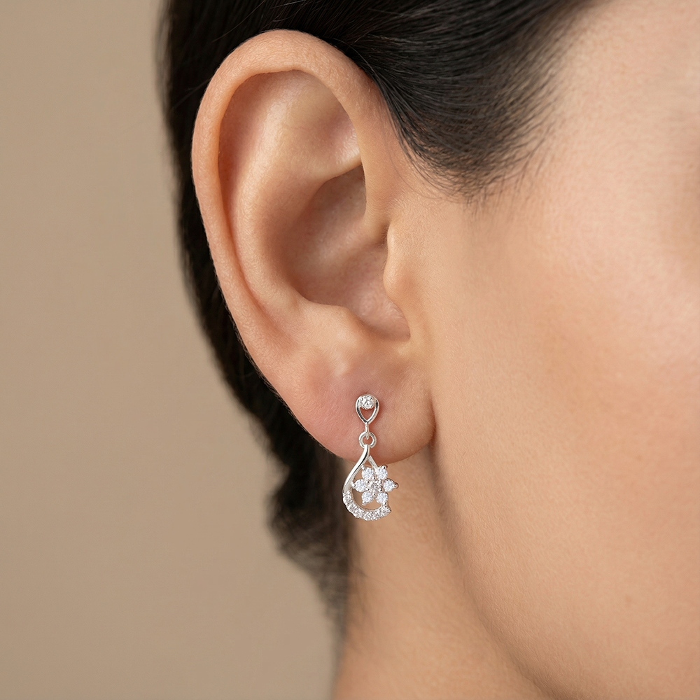 Unniyarcha 925 Pure Silver White Drop Floral Earrings