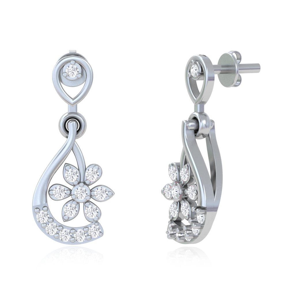 Unniyarcha 925 Pure Silver White Drop Floral Earrings