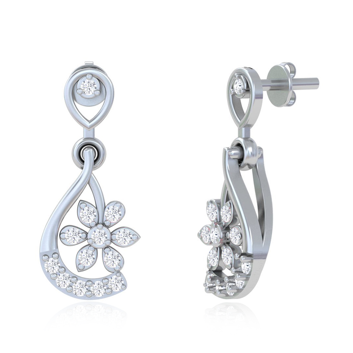 Unniyarcha 925 Pure Silver White Drop Floral Earrings