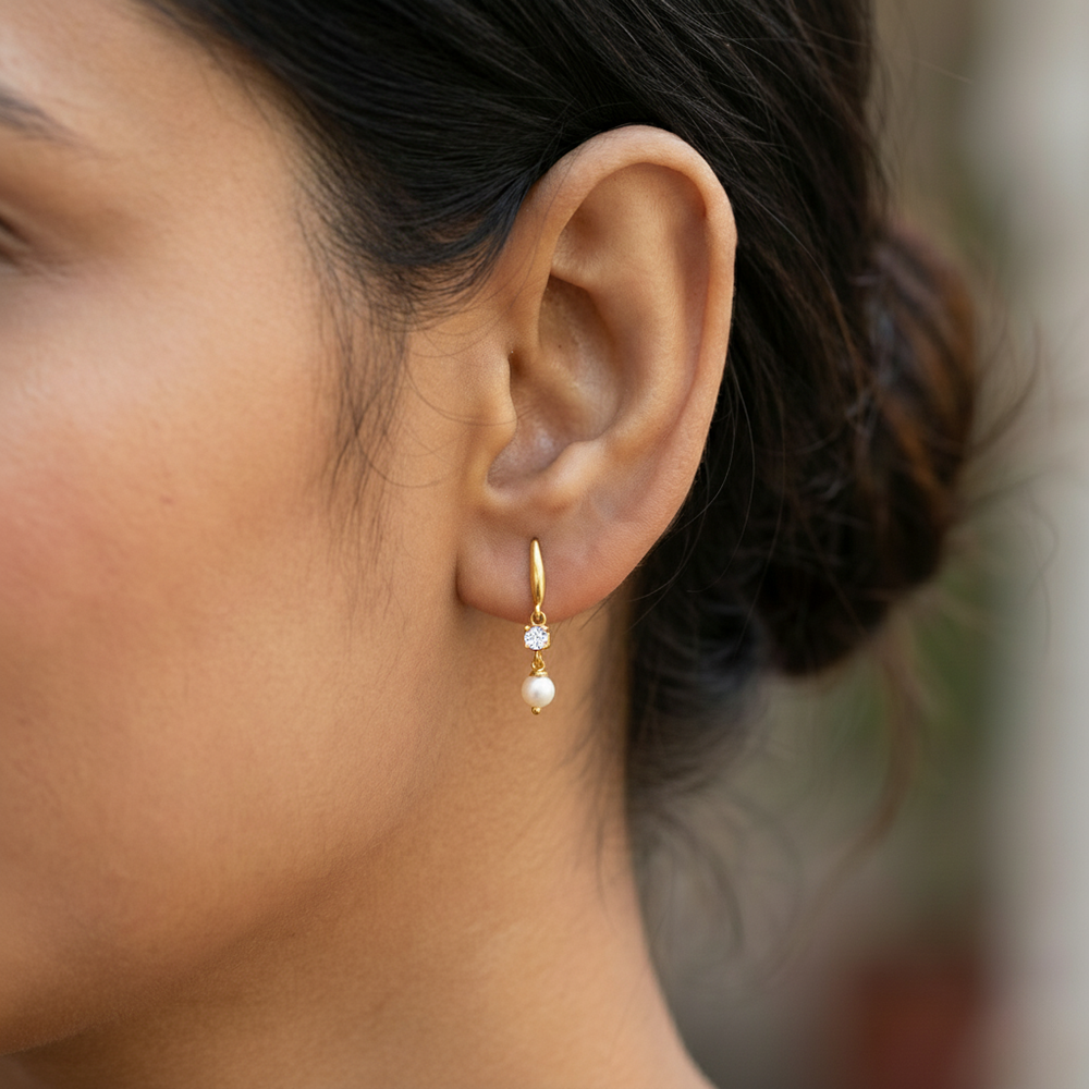 Unniyarcha 925 Pure Silver White Zircon Pearl Earrings