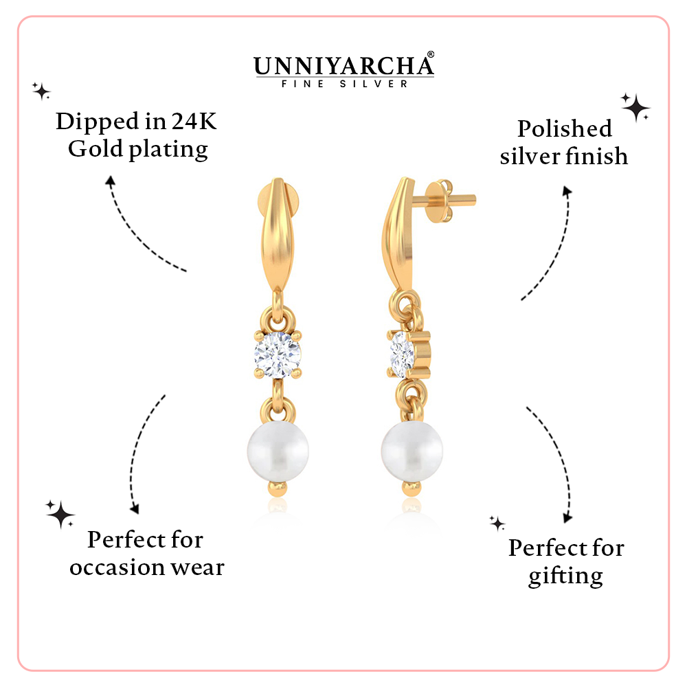 Unniyarcha 925 Pure Silver White Zircon Pearl Earrings