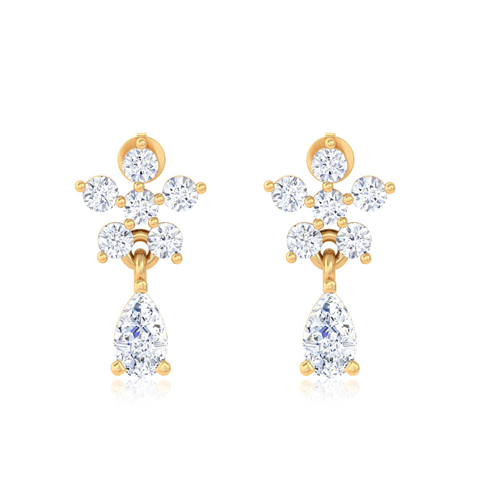 Unniyarcha 925 Pure Silver Bloom Diamond Drops Earrings