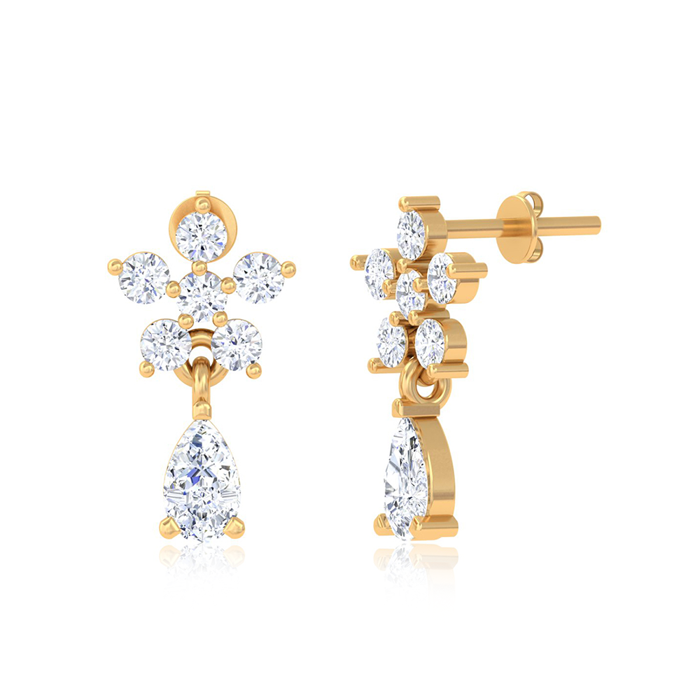 Unniyarcha 925 Pure Silver Bloom Diamond Drops Earrings