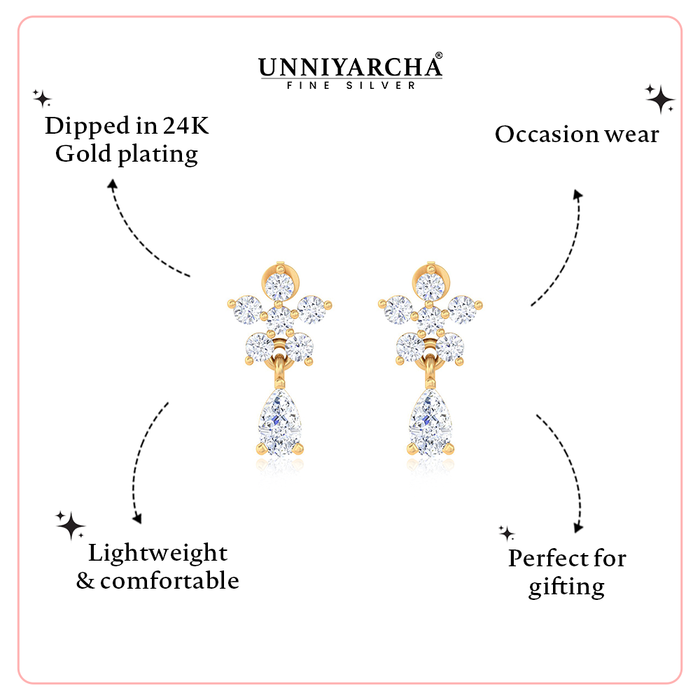 Unniyarcha 925 Pure Silver Bloom Diamond Drops Earrings